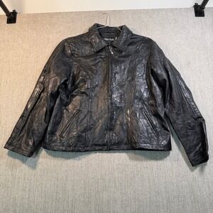 Leather Works Black Genuine Leather Full Zip Patchwork Jacket 3XL Womens